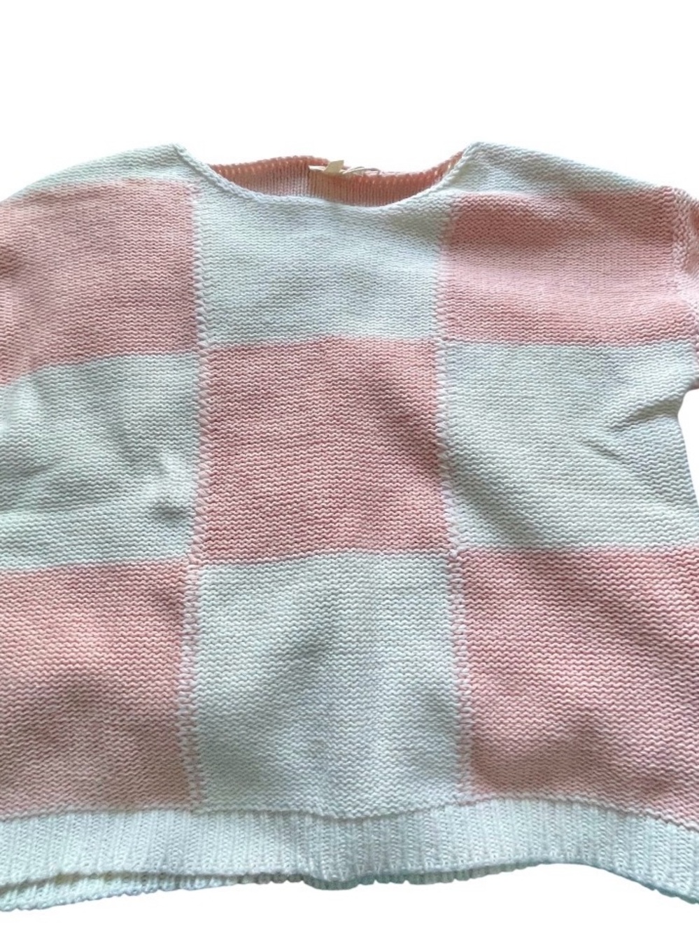 Hem & Thread Blush Pink/Peach Ivory Checkerboard Knit Sweater Sz L NWT - Picture 7 of 11